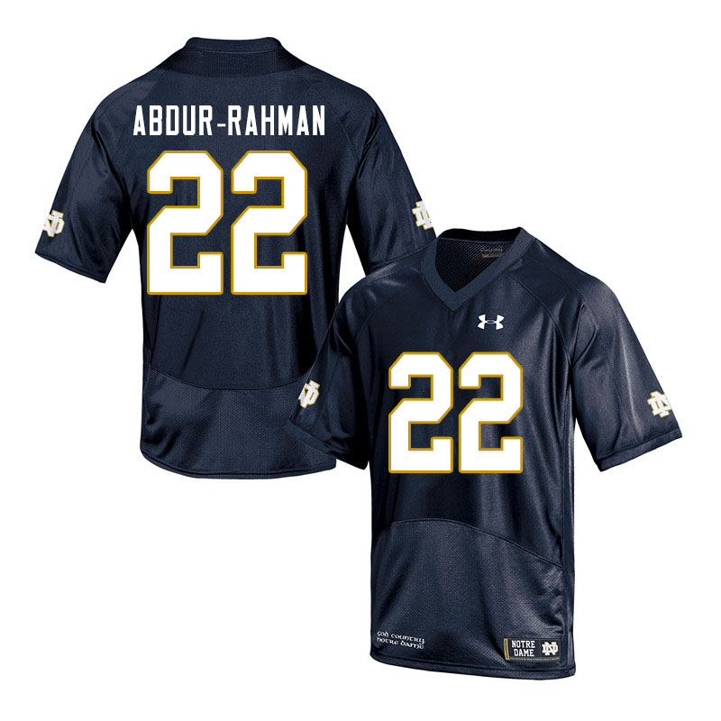 Men's NCAA Notre Dame Fighting Irish #22 Kendall Abdur-Rahman Stitched College Under Armour Authentic Navy Football Jersey ML10V70GQ